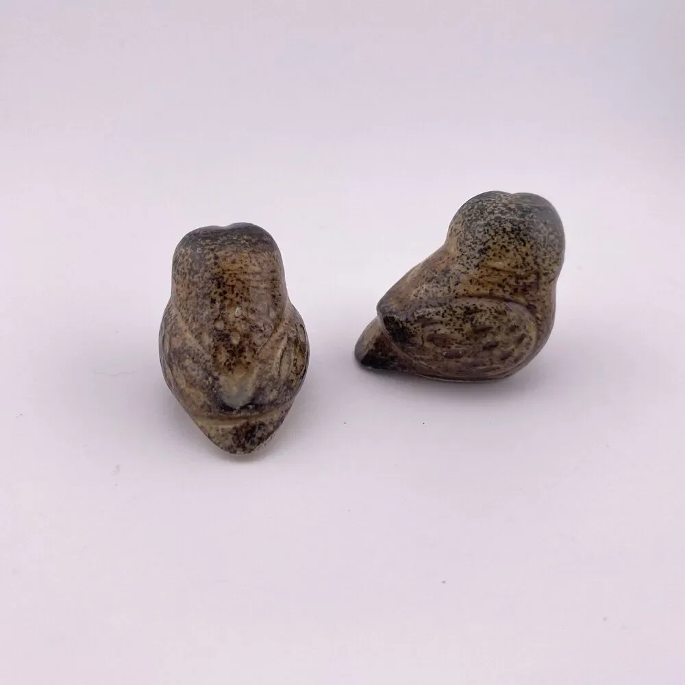 2 Vintage Adorable Miniature Owl Figurines Brown Earthtones 1